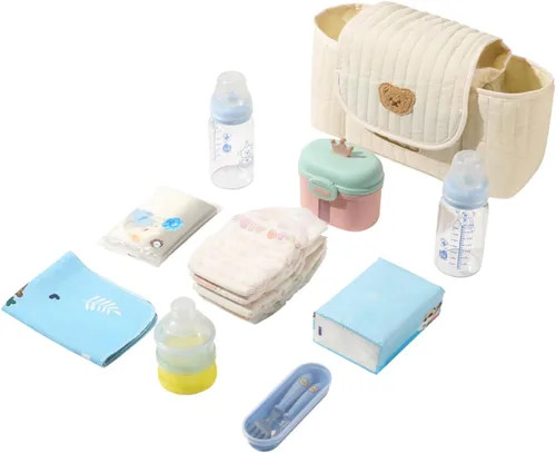 Vista 7 de Teddy Bear - Organizador acolchado para cochecito de bebé, con soporte para botellas y compartimentos de almacenamiento (azul)