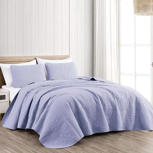 Vista 49 de Chezmoi Collection Austin - Juego de colcha tamaño matrimonial/doble, colcha de microfibra ligera acolchada Pinsonic de 3 piezas, color azul grisáceo