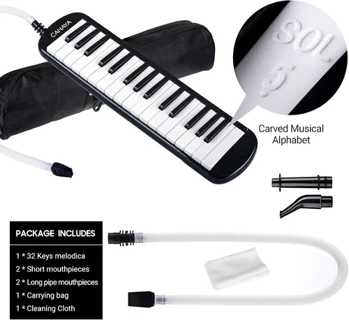 Vista 7 de CAHAYA Melódica 32 Teclas Boquilla de Tubos Dobles Piano de Aire Teclado Instrumento Musical con Bolsa de Transporte 32 Teclas, Negro, CY0050-1