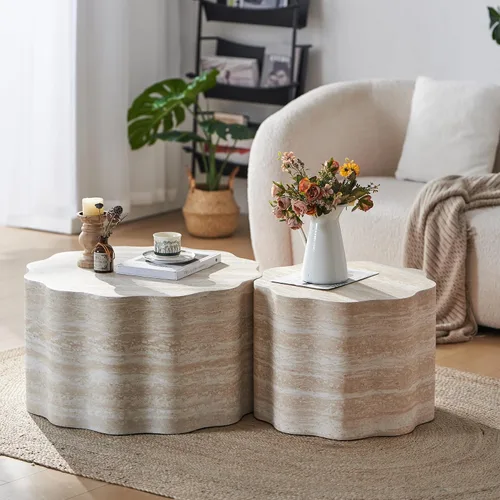 Vista 11 de WILLIAMSPACE Mesa de café lateral pequeña con forma de giro única, mesa de acento final moderna para sofá de sala de estar, estilo retro de granja