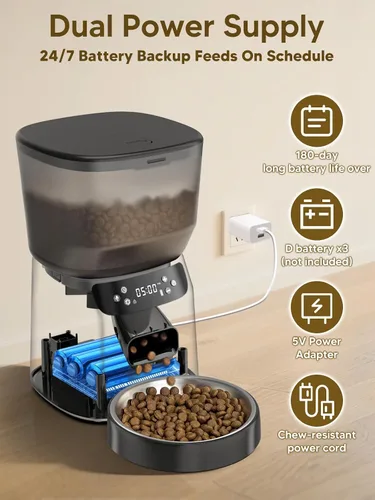 Vista 2 de Alimentador automático para gatos y fuente de agua, dispensador de alimentos secos para gatos con temporizador de 4 litros/16 tazas, llamada