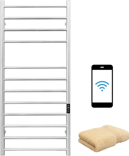 Vista 11 de KEG Calentador de toallas montado en la pared con temporizador incorporado 4 barras de acero inoxidable eléctrico calentado toallero para baño