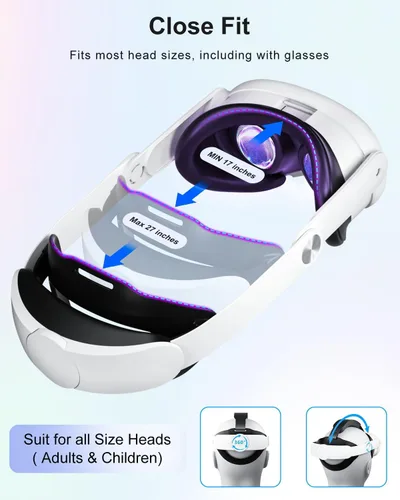 Vista 4 de Aolukytech Adjustable VR 3 Head Strap and Controller Grips Accessories Compatible with Meta Quest 3, Lightweight and Comfortable VR Headset Strap