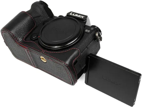 Vista 6 de Rieibi Panasonic S5 - Funda de piel auténtica para cámara compatible con Panasonic Lumix DC-S5, DC-S5II, DC-S5IIX, color negro