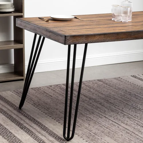 Vista 9 de Roundhill Furniture Aryven - Juego de comedor industrial de 7 piezas con mesa rústica de pino oscuro y 6 sillas de piel sintética, color gris