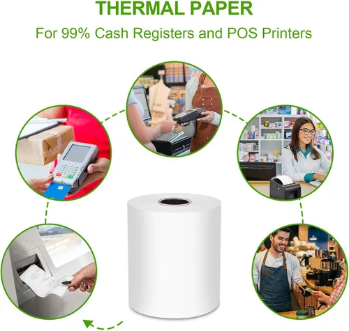 Vista 4 de (100 Rolls) 2 1/4 x 50 Thermal Receipt Paper, White BPA-Free, Compatible with POS, Credit Card Terminals and Most Register Machines
