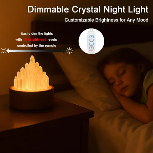 Vista 3 de Lámpara de cristales curativos con base de luz de madera, lámpara de noche de cuarzo transparente, lámpara de ambiente de cristal curativo natural