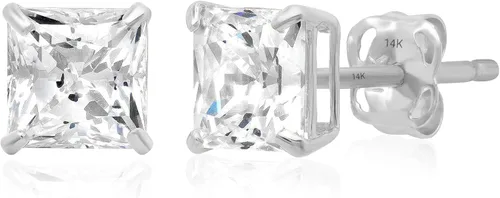 Vista 8 de 14K Gold Princess Cut Earrings embellished with Swarovski® Zirconia Blanco