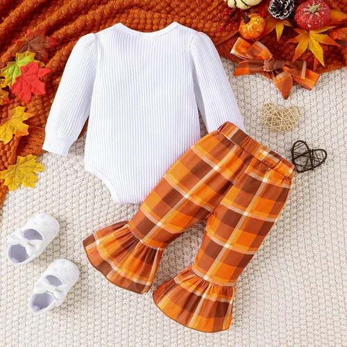Vista 7 de Xiaodriceee Conjunto de mameluco de manga larga para bebé recién nacida, conjunto de pantalones de campana de pavo para otoño e invierno
