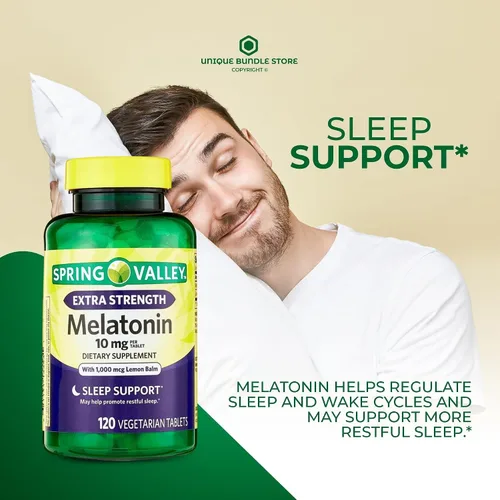 Vista 2 de Melatonina extra fuerte de 10 mg con bálsamo de limón – 120 tabletas vegetarianas, suplemento de melatonina de alta potencia para adultos, apoyo