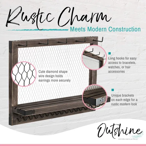 Vista 5 de OUTSHINE Organizador de joyas para colgar en la pared organizador de joyas rústico para colgar en la pared organizador de montaje en pared