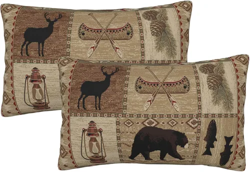 Vista 17 de Juego de 2 fundas de almohada cuadradas de 18 x 18 pulgadas, estilo retro, natural, cabaña, cisne, pez, pato, decoración para el hogar, sofá, fundas
