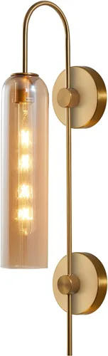 Vista 10 de BOKT Apliques de pared modernos de mediados de siglo con enchufe para interiores, largos, oro cepillado, vidrio blanco leche, apliques