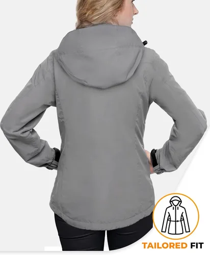 Vista 2 de Foxelli Chaqueta de senderismo impermeable para mujer, abrigo cálido con forro polar resistente al viento, chaqueta de lluvia con capucha