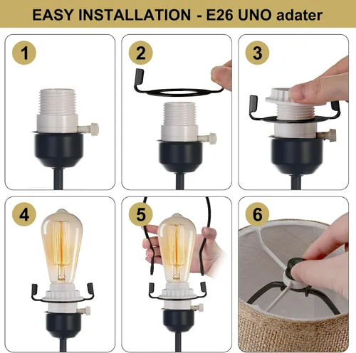 Vista 4 de Soporte de arpa de pantalla de lámpara de 8 pulgadas, arpa de lámpara de níquel con adaptador E26 UNO Fitter, juego de sillín y remate estándar IPS