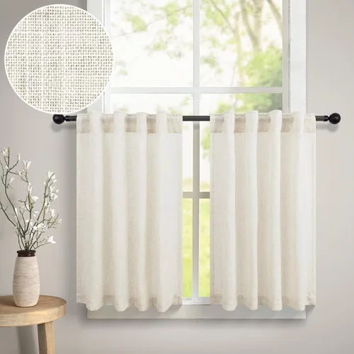 Vista 15 de DANCURTON Cortinas de cocina y cafetería de 24 pulgadas de largo, 2 paneles con pestaña trasera y bolsillo, cortinas cortas de lino con filtrado