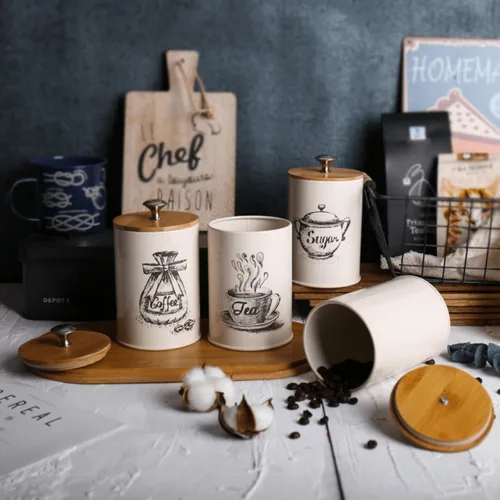 Vista 8 de Juego de recipientes pequeños para encimera de cocina, juego de recipientes de café de 25 onzas, recipiente de cocina vintage de metal, paquete