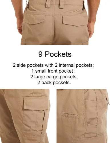 Vista 5 de MAGCOMSEN Pantalones tácticos para hombre con 9 bolsillos Ripstop repelente al agua pantalones cargo para el trabajo senderismo caza