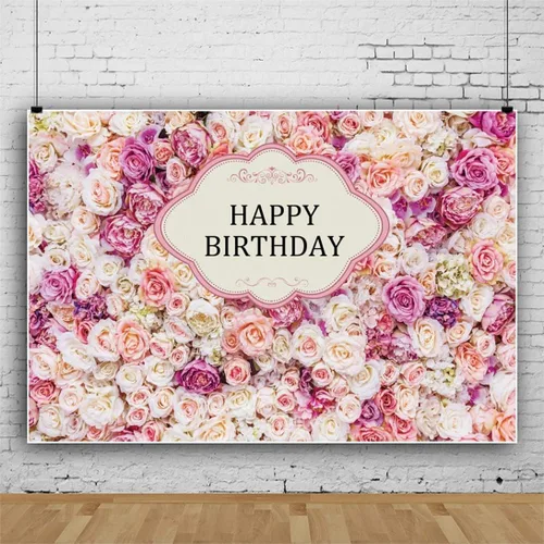 Vista 3 de Yeele Telón de fondo de cumpleaños rosa de 7 x 5 pies con flores rojas y rosas para fotografía de niñas y mujeres, retratos, suministros