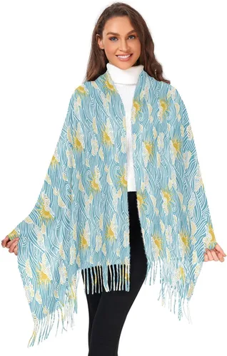 Vista 6 de bonita cachemira sentir invierno bufandas cálidas para navidad retro cielo sol olas chalinas para mujer de frio