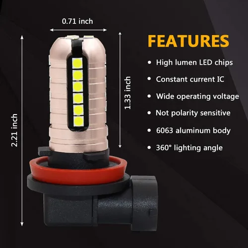 Vista 4 de PHINLION Bombillas LED antiniebla H11, súper brillantes 3030 27-SMD H8 H16 Bombilla LED de repuesto para luces DRL o antiniebla, 6000K blanco xenón