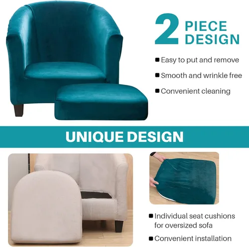 Vista 5 de ele ELEOPTION Funda de terciopelo para silla de club, 2 piezas, funda protectora de muebles con parte inferior elástica, funda de sofá súper suave 01