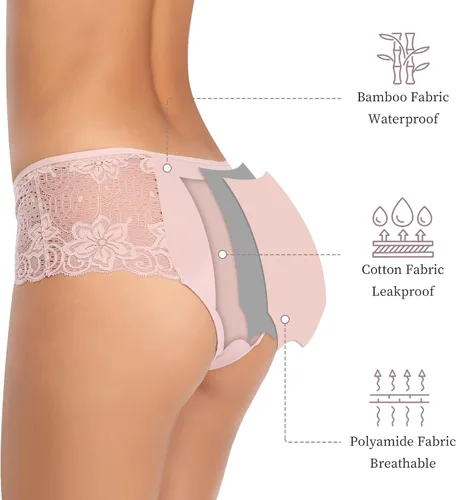 Vista 2 de Intiflower Ropa interior para mujer, a prueba de fugas, ropa interior menstrual de encaje, transpirable y suave