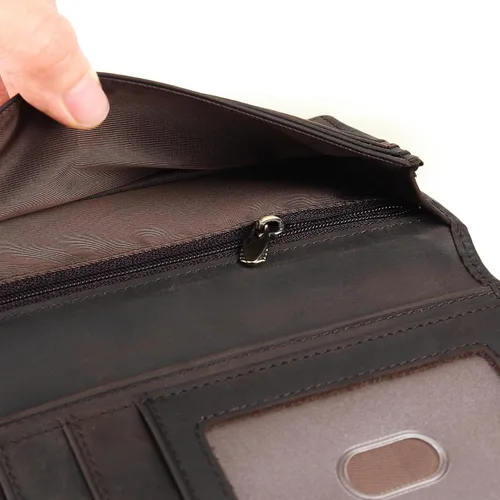 Vista 4 de DK86 Cartera larga para hombre Cuero de grano completo Bloqueo RFID Cartera plegable Cartera Rodeo, café, (Coffee A), Billetera plegable