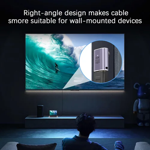 Vista 5 de Adaptador HDMI 8K de 90 grados, paquete de 2 adaptadores de ángulo recto HDMI 2.1 macho a hembra de 48 Gbps compatible con 8K @60Hz, 4K @120Hz, HDR