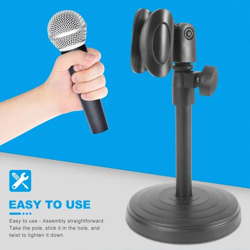 Vista 7 de Soporte de micrófono de escritorio ajustable con placa base estable, soporte de micrófono portátil para podcasting transmisión en vivo de radio