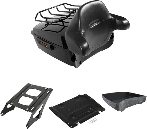 Vista 32 de Respaldo de Maletero de Equipaje King Tour Negro Brillante con Placa de Rack de Montaje Compatible con Harley Modelos Touring 2014-2025 Road Glide