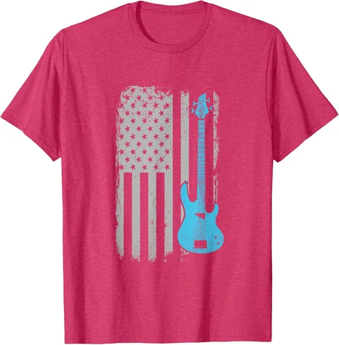 Vista 13 de Electric Bass Guitar Player American Flag Musician T-Shirt Asphalt Grey