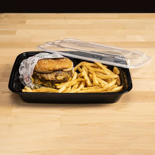 Vista 6 de TIYA - Contenedores de comida a granel de 58 onzas, paquete de 150 con tapas, recipientes rectangulares de plástico para llevar, reutilizables, 58oz