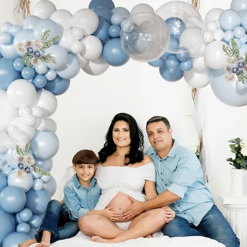 Vista 8 de Kit de arco de globos azul empolvado, 126 piezas, kit de guirnalda de arco de globos azul claro y blanco, incluye globos de macarón para bodas
