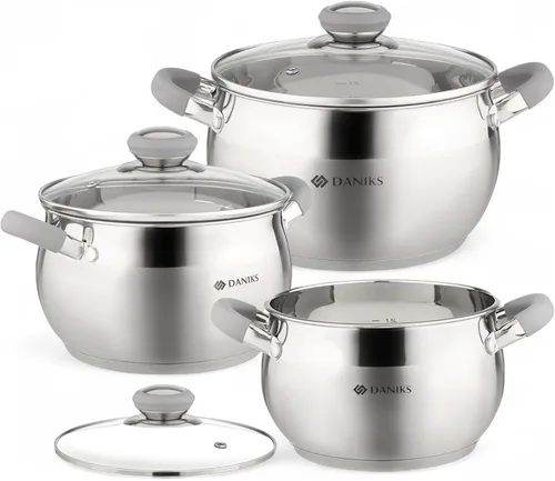 Vista 10 de Daniks - Olla moderna de acero inoxidable con tapa de vidrio, inducción, 2 cuartos, olla apta para lavavajillas, asas a prueba de calor, olla