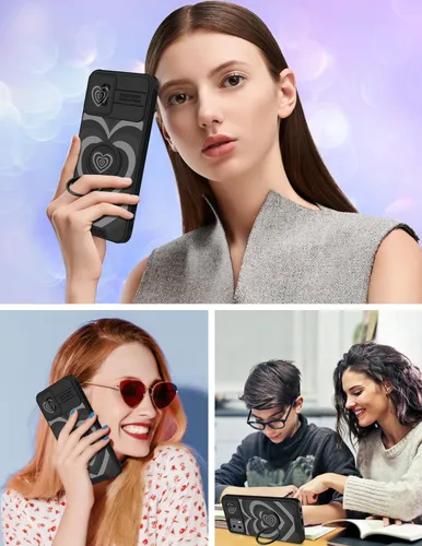 Vista 6 de para Moto G 5G 2023 funda - Cubierta de teléfono linda con corazón para mujeres y niñas, diseño único negro con cubierta deslizante para la cámara