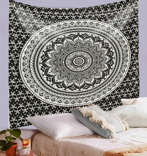 Vista 12 de ANJANIYA - Tapiz para colgar en la pared, diseño de mandala, nuevo sombreado dorado, decoración de dormitorio, metálico, hippy, arte de muro
