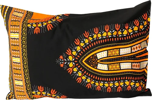 Vista 3 de Fundas de almohada en African Dashiki Art 100% algodón tejido Batik estampados, juego de 2 fundas, negro amarillo