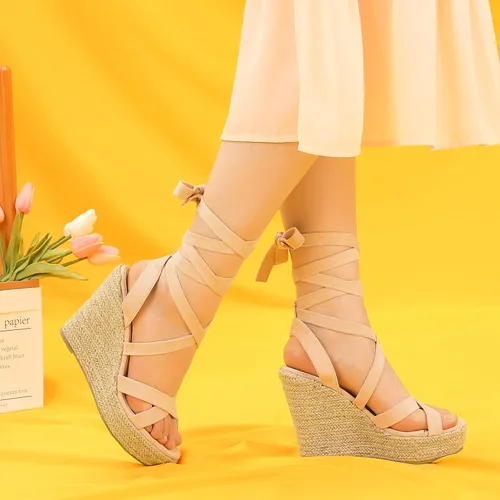 Vista 2 de Allegra K Alpargatas de tacón de plataforma con cordones para mujer