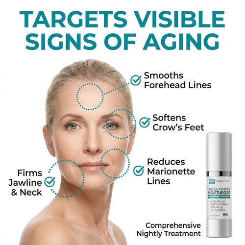 Vista 7 de Skin Perfection Crema reafirmante para el cuello El mejor hidratante facial de noche antienvejecimiento 10 péptidos Tratamiento triple Argireline