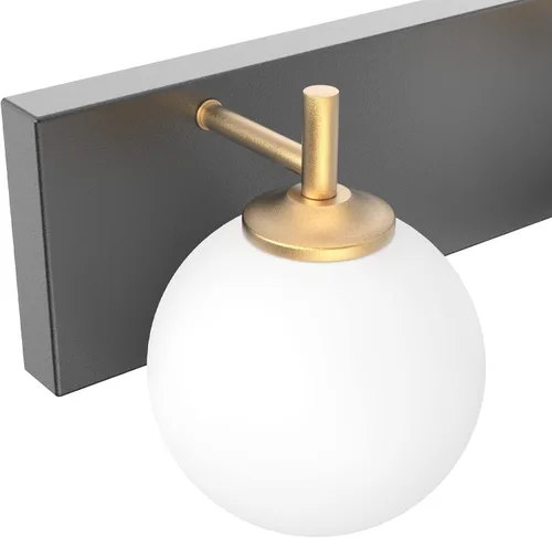 Vista 9 de Aipsun Lámpara de tocador de baño moderna de mediados de siglo, 3 luces, pantallas de vidrio blanco lechoso, lámpara de baño negro/dorado