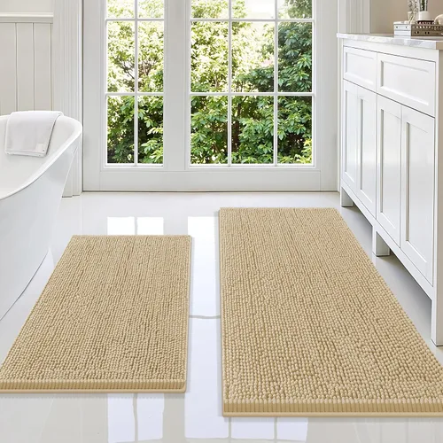 Vista 128 de Juego de alfombras de baño Smiry de 2 piezas, suave alfombra absorbente de chenilla y juego de alfombra en forma de U para inodoro, alfombra de baño