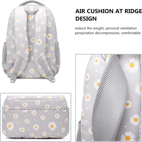 Vista 5 de goldwheat Mochilas impresas margaritas con paquete de almuerzo, estuche de lápices 3pcs, bolsa ligera resistente al agua para la escuela secundaria