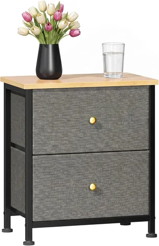 Vista 8 de Sweetcrispy - Mesita de noche pequeña con 2 cajones de tela, mesa auxiliar para dormitorio, para mesita de noche de 20 pulgadas de alto para Negro