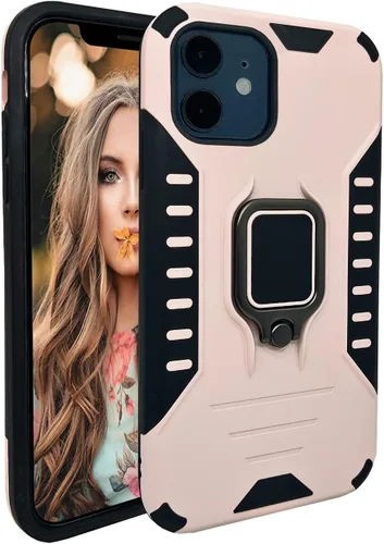 Vista 10 de MODOS LOGICOS Funda para iPhone 12 / iPhone 12 Pro de 6.1 pulgadas, 2 capas a prueba de golpes con soporte de anillo giratorio de metal 360 Azul
