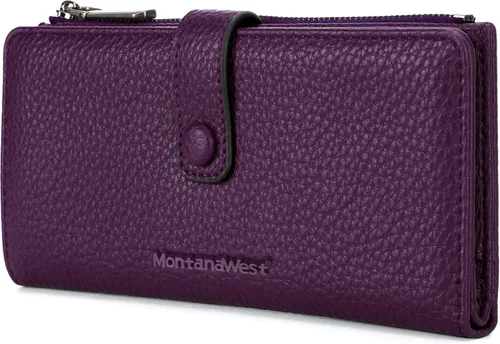 Vista 24 de Montana West Billetera pequeña para mujer, de piel auténtica, triple pliegue, tarjetero Rfid con cremallera y bolsillo para monedas, Un negro, Casual
