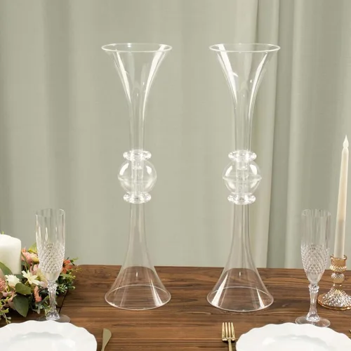 Vista 8 de Tableclothsfactory Paquete de 2 Centro de mesa de trompeta con adornos de cristal transparente de 21 pulgadas, jarrón reversible de plástico