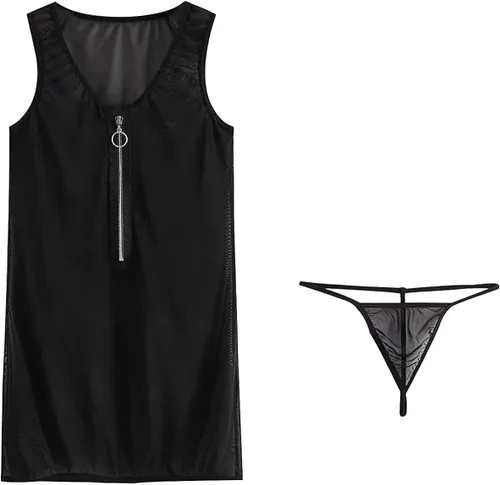 Vista 3 de Moily Vestido corto de fiesta corto de malla transparente transparente para mujer, estilo lápiz, lencería brillante