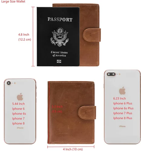 Vista 2 de POKOFO Gran RFID Cuero Genuino Tarjetero Trifold Wallet Snap Cierre 3 ID Windows para los hombres