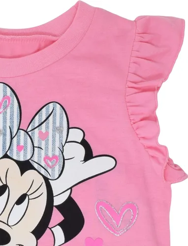 Vista 63 de Disney Minnie Mouse - Conjunto de camiseta floral arcoíris y pantalones cortos de cambray, tallas de bebé a niño grande (12 meses - 14-16)